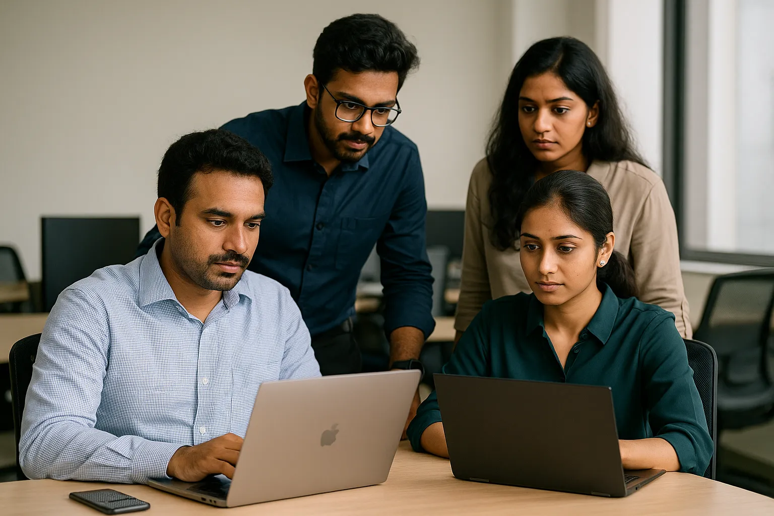 Tech4LYF team working on custom software and digital tools in a Chennai-based office environment