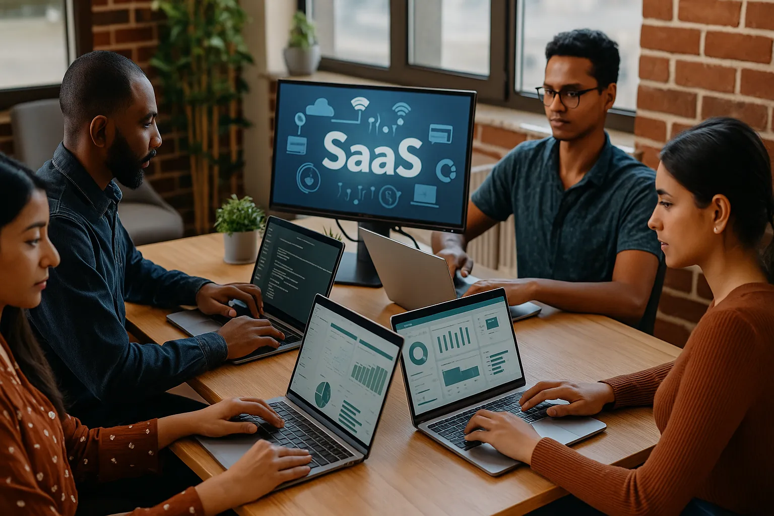 Chennai-based developers working together on SaaS applications in a modern collaborative workspace
