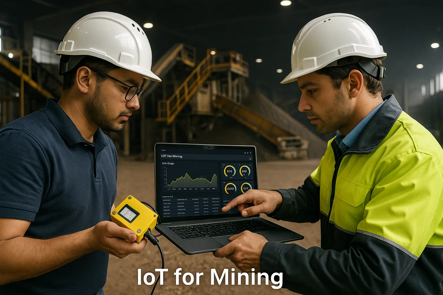 IoT for mining – Engineers using dashboard and sensor module on site