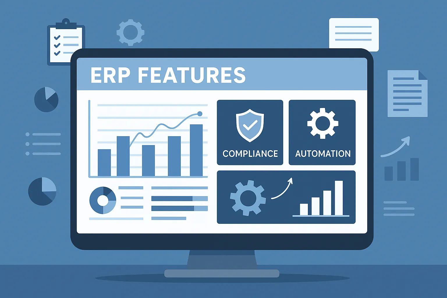 Dashboard showing ERP features tailored for Indian companies with compliance and automation modules