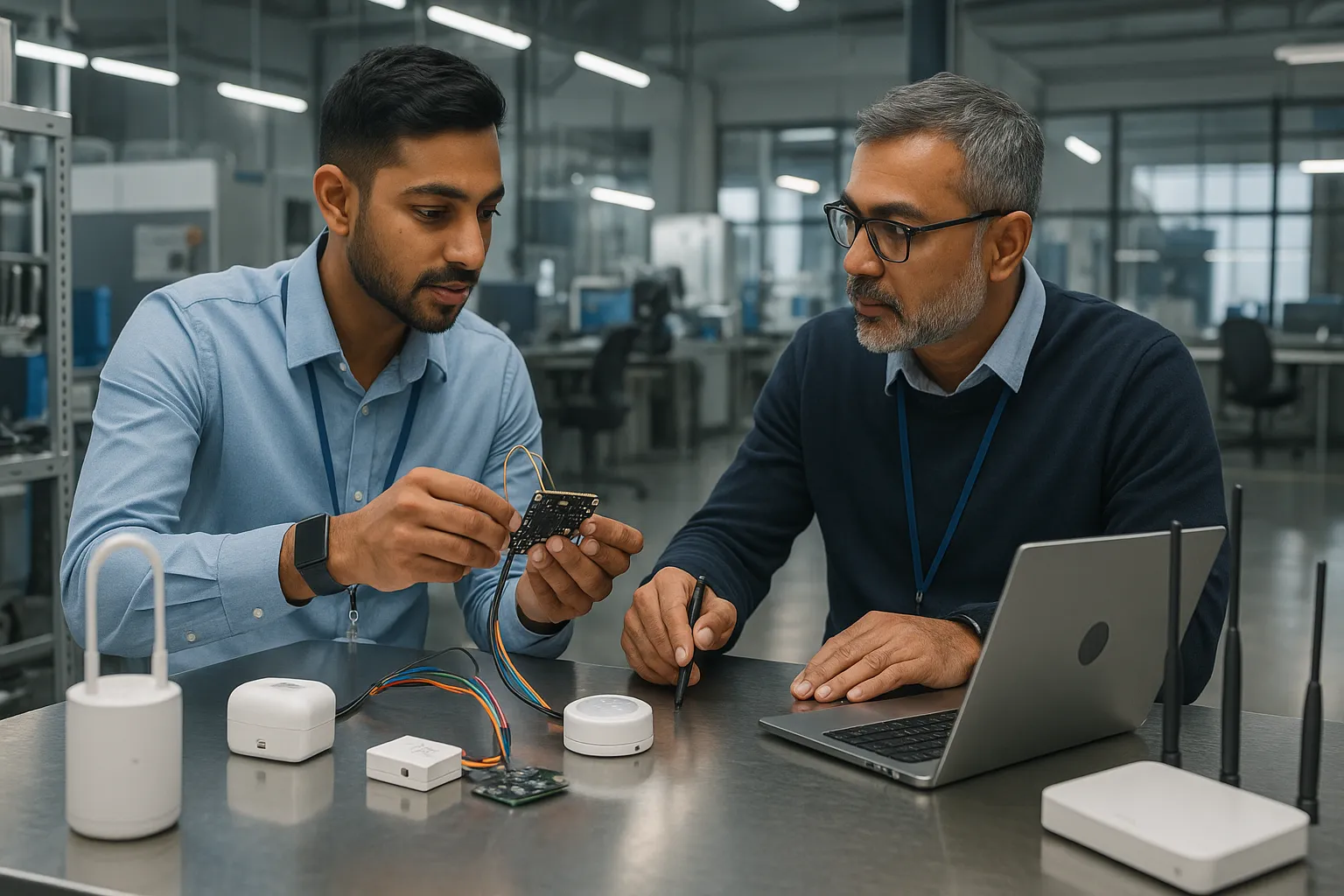 Best IoT Companies in India – Indian engineers working with connected sensors and devices in a modern facility.