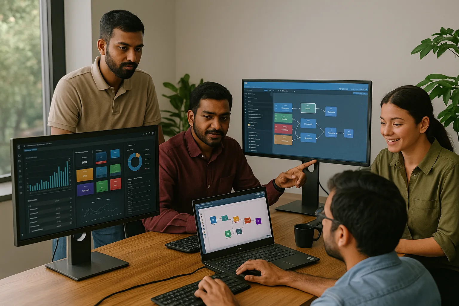 Team of developers working on AI-powered software automation dashboards at Tech4LYF’s Chennai office