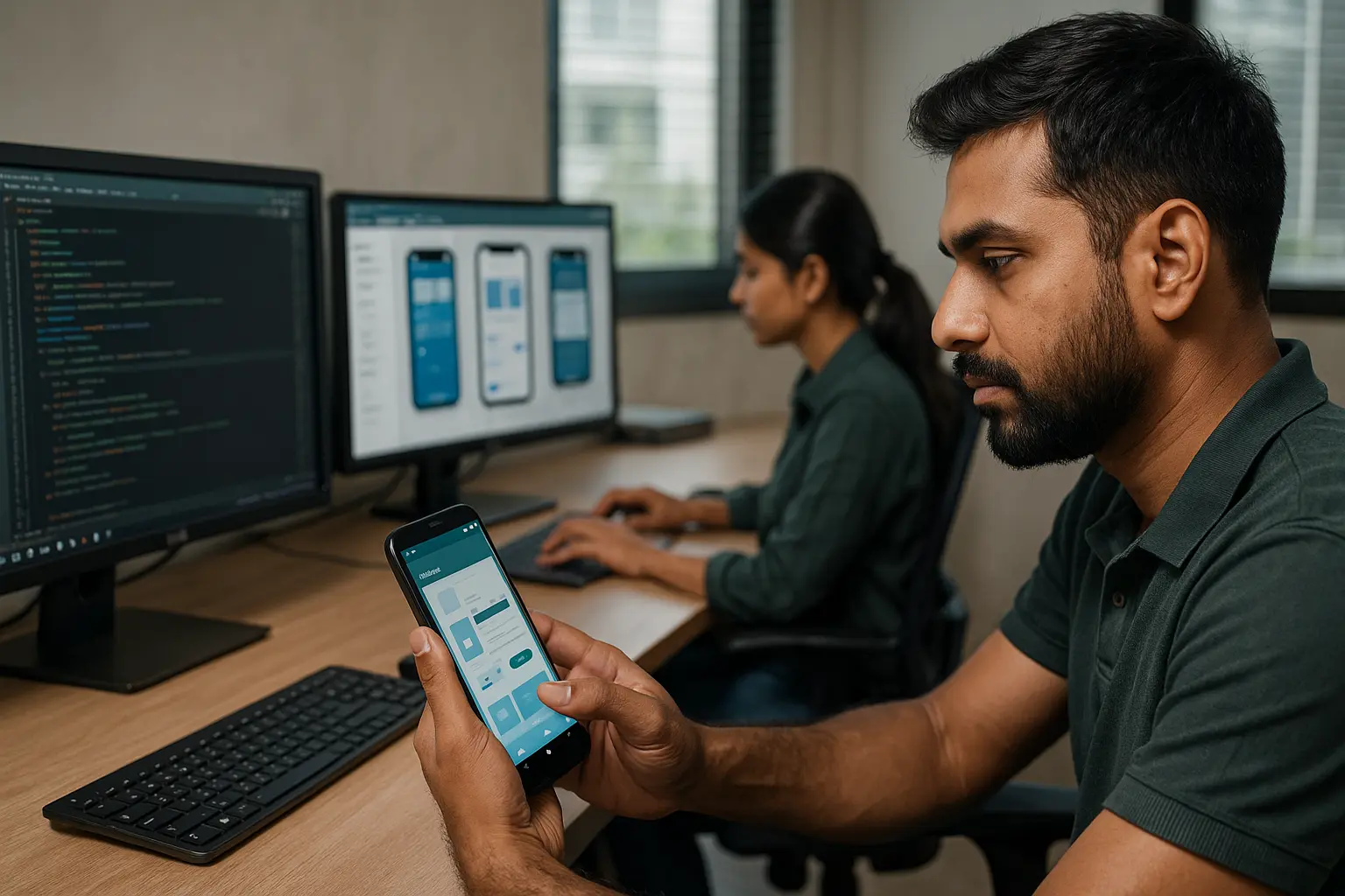 Professional Android app developers in Chennai working on mobile applications at Tech4LYF Corporation office