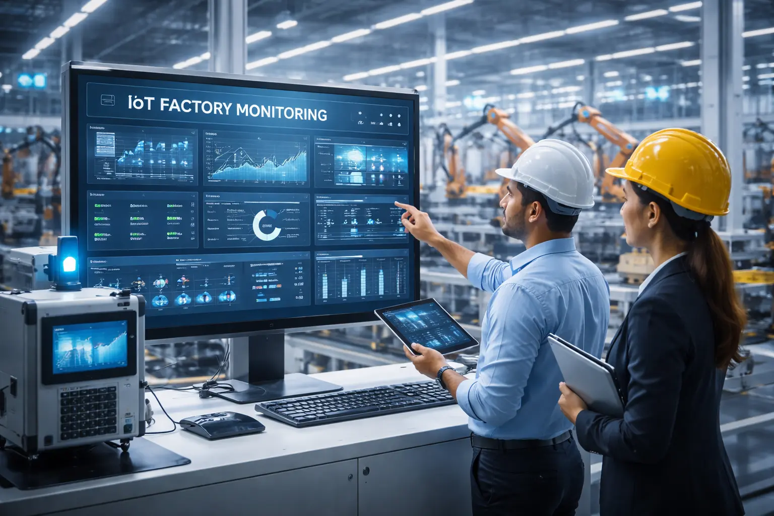 Industrial IoT monitoring system for factories in Sriperumbudur Chennai showing real-time production data and smart manufacturing automation