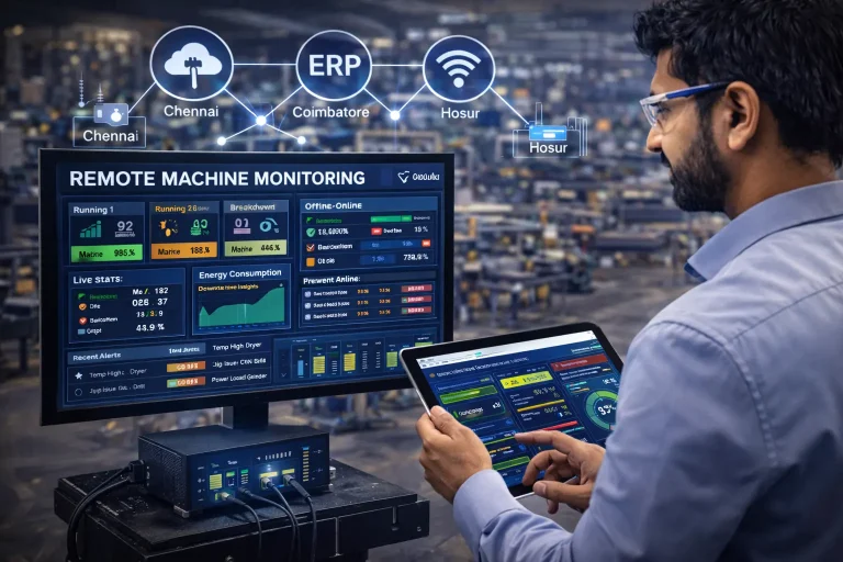 Remote machine monitoring system dashboard for Tamil Nadu industrial factory