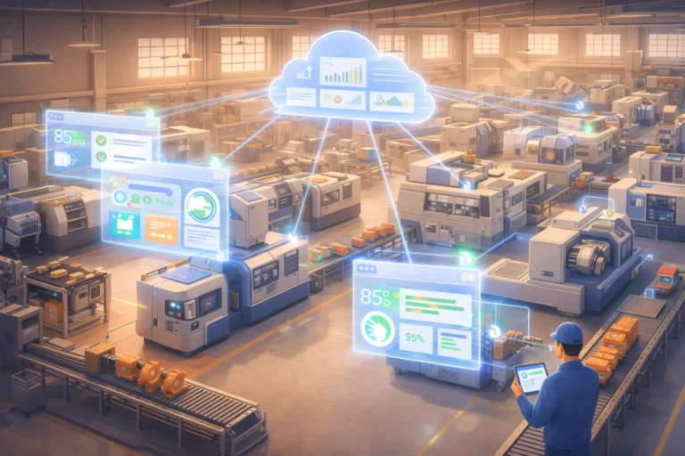 Industrial IoT deployment in a Coimbatore manufacturing factory with machine monitoring and OEE dashboards