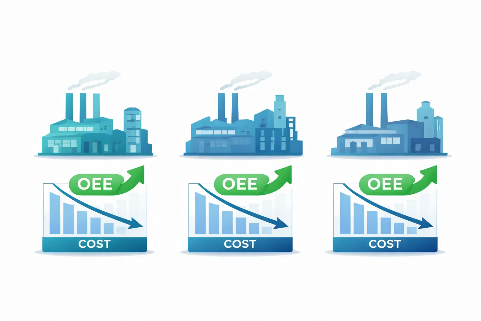 Predictive maintenance case study results showing before and after downtime and maintenance cost metrics for three Indian manufacturing factories