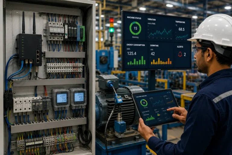 Industrial IoT gateway connecting PLCs sensors energy meters and machines to smart factory dashboard