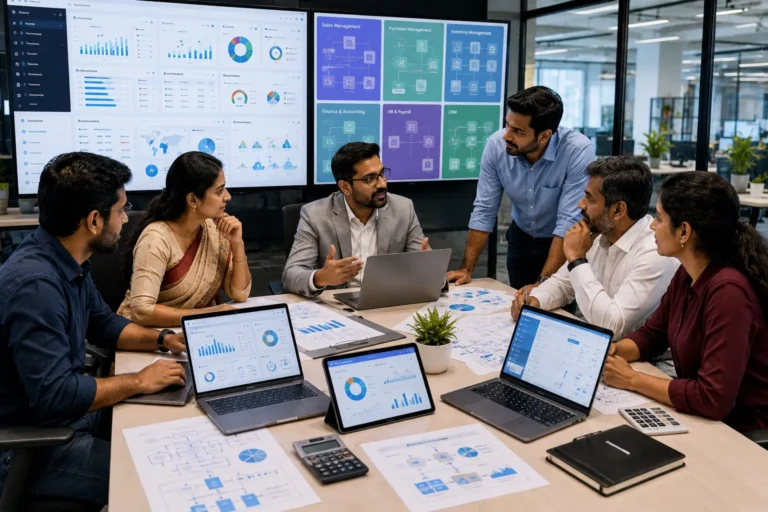 ERP software company in Chennai helping Indian businesses manage sales inventory purchase finance HR manufacturing CRM reports and automation