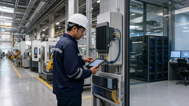 Edge and cloud computing architecture connecting factory machines through an Industrial IoT gateway