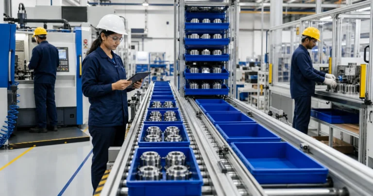 Buffer capacity in manufacturing between connected production workstations