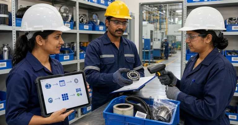 CMMS spare parts management with stock reservations and work orders