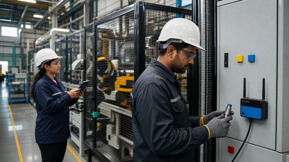 Engineers preparing a Chennai manufacturing facility for a digital twin pilot