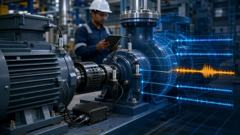 Digital twin predictive maintenance monitoring an industrial motor and pump condition