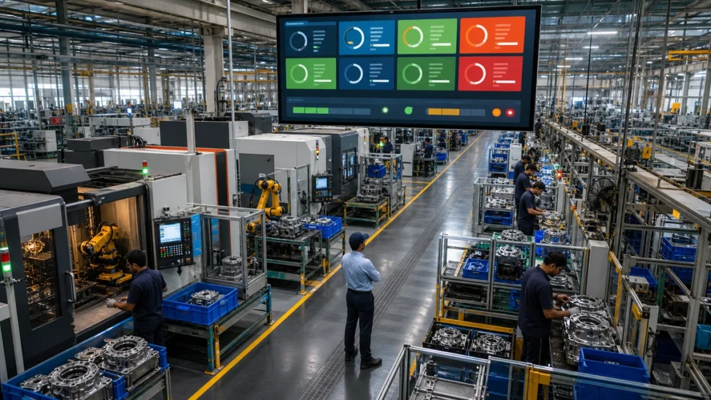 Real-time MES monitoring connected work centres in an automotive components factory