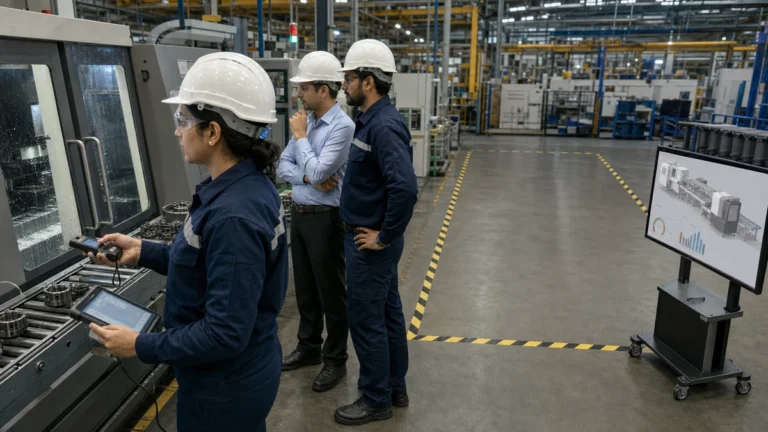 Indian manufacturing engineers validating production throughput before machinery investment